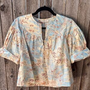 ULLa Johnson Floral Print Women's Top - Cream and Blue size 2